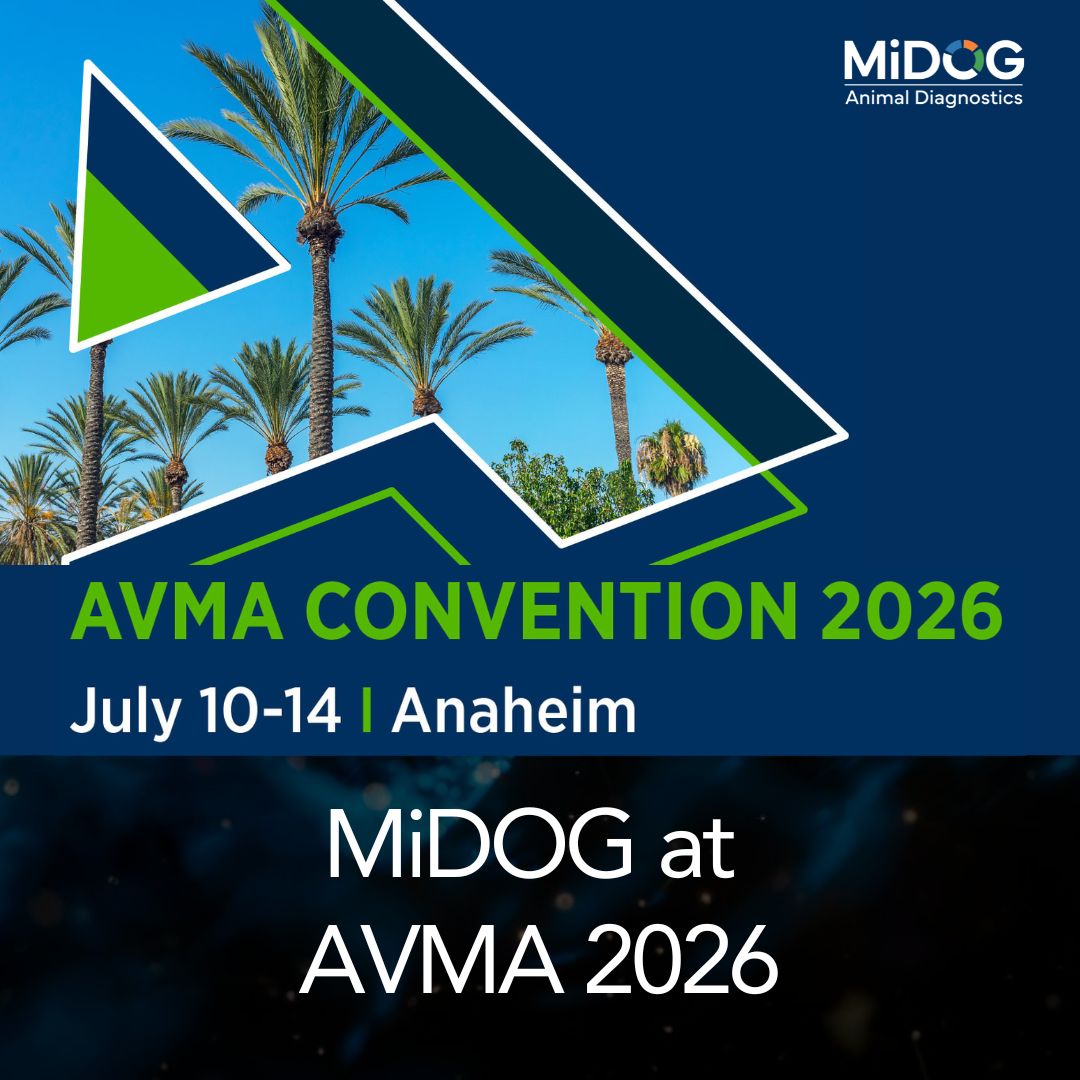 MiDOG at AVMA Convention 2026 MiDOG at AVMA Convention 2026 event graphic featuring palm trees, Anaheim event details, and MiDOG branding for the national veterinary convention.